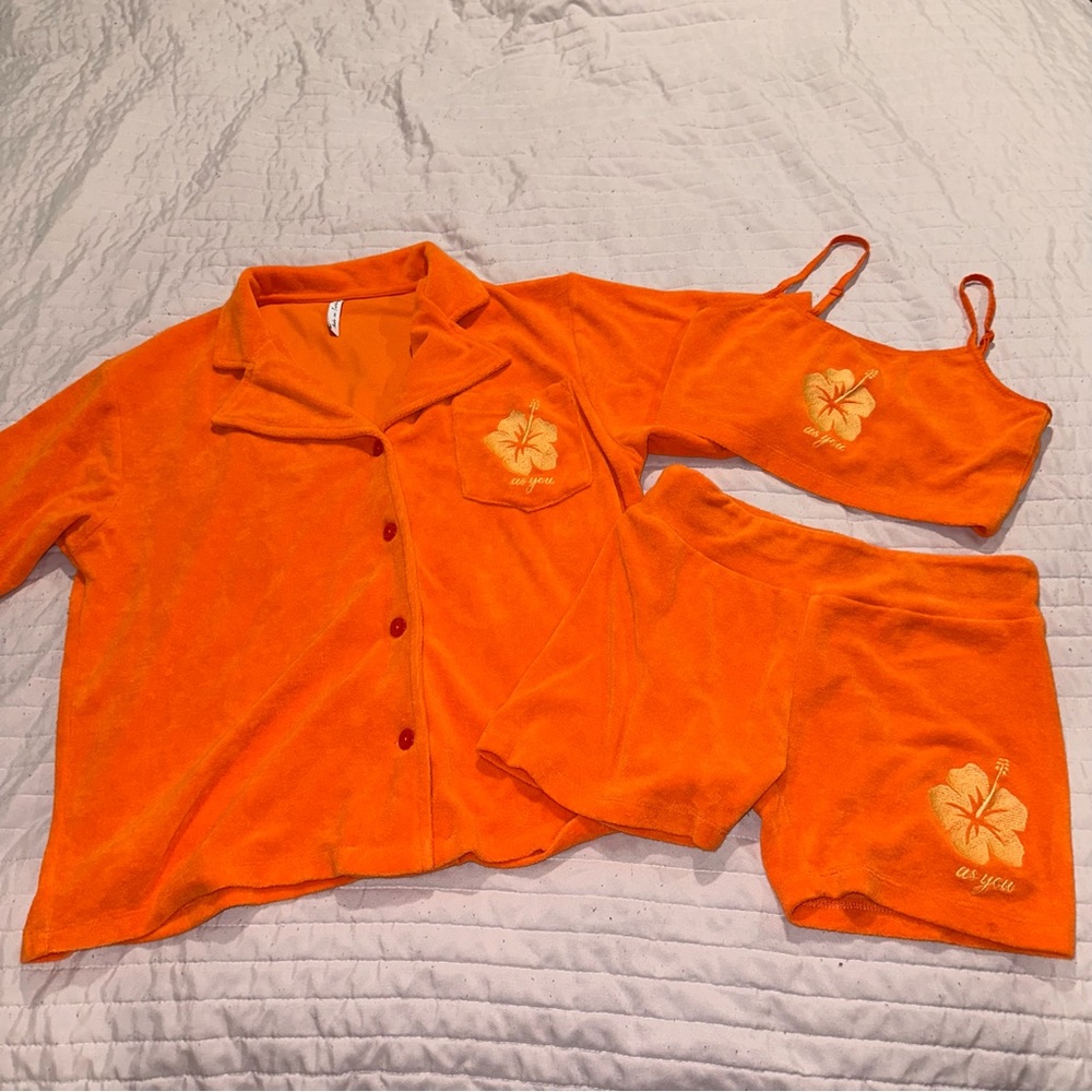 ASOS TERRYCLOTH BEACH COVER UP SET - ORANGE - Picture 8 of 12